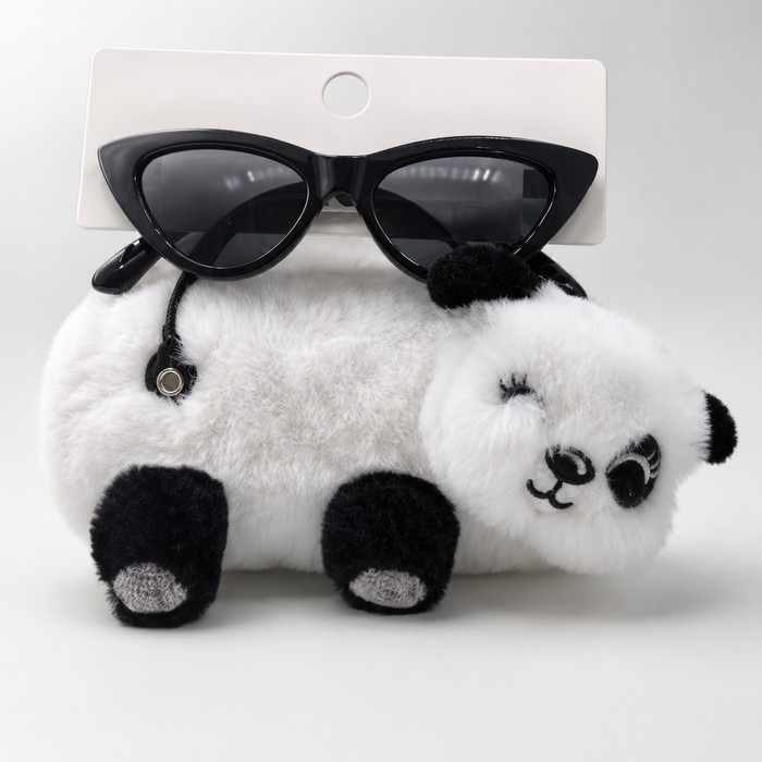 ChicIt CH-SU-130 Panda Plush Sunglasses Case with Cat-Eye Sunglasses — UV400 Kids Sunglasses Set