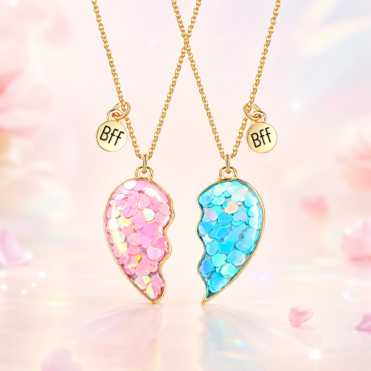 ChicIt CH-JW-101 Sequin Heart Best Friend Necklace Set — Kids Jewellery Set
