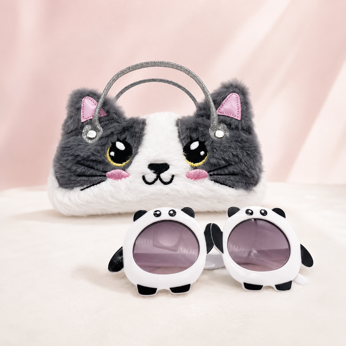 ChicIt CH-SU-129 Panda Sunglasses with Cat Plush Hard Case — UV400 Kids Sunglasses Set