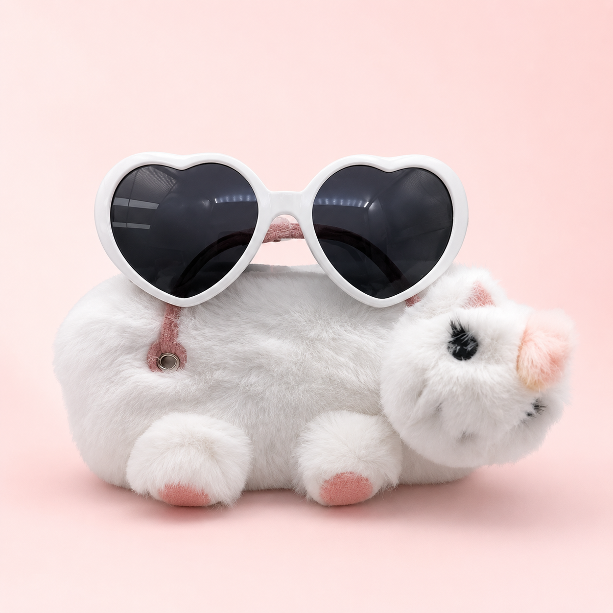 ChicIt CH-SU-133 Heart Sunglasses with Plush Bunny Hard Case — UV400 Kids Sunglasses Set