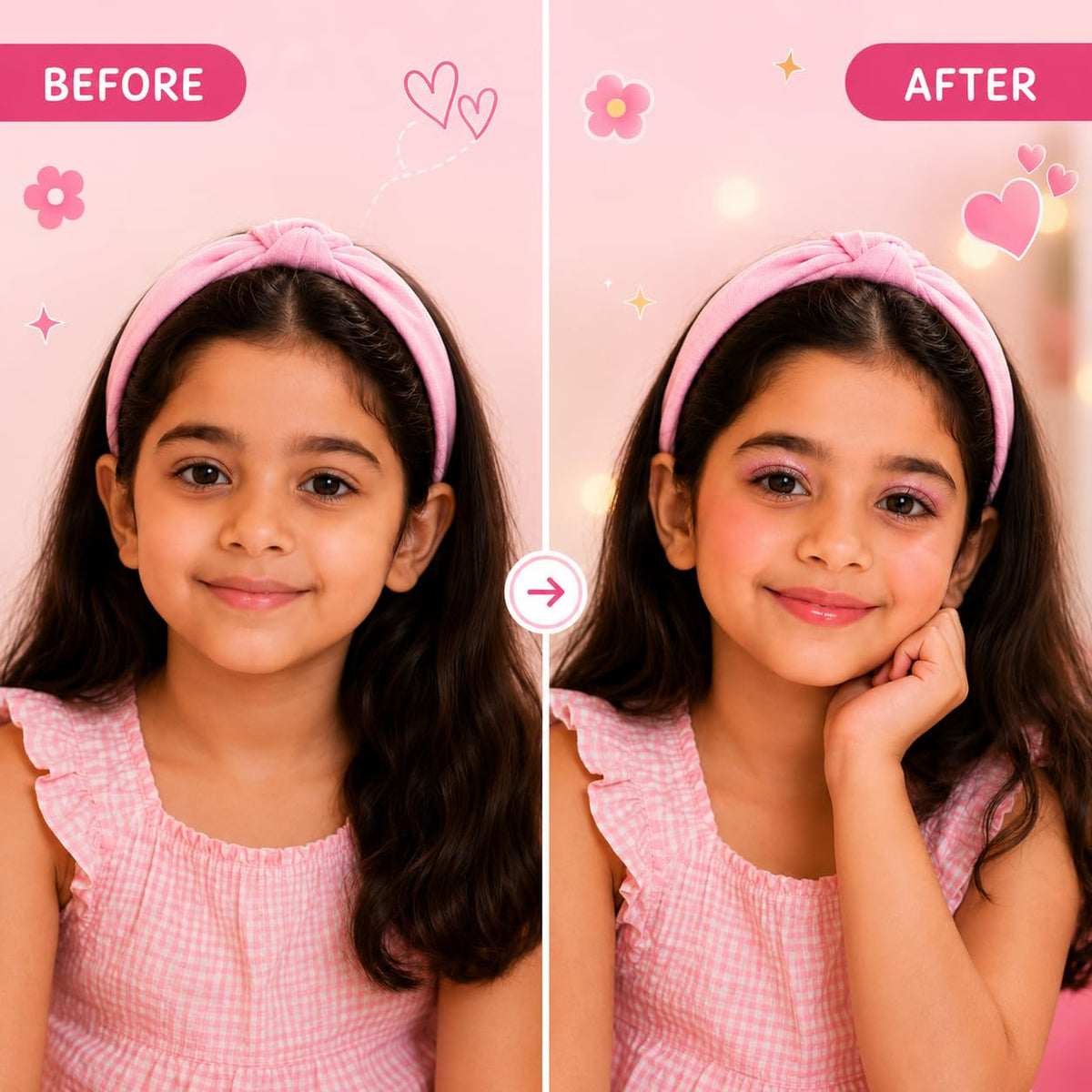 Chicit Lip Gloss & Cheek Tint & Eye Glitter Duo Pack Of 4 (PINK) | Perfect Safe Gift for Kids (FREE GIFT INSIDE)