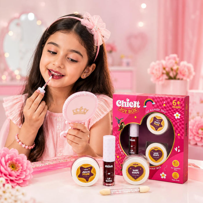 Chicit Lip Gloss & Cheek Tint & Eye Glitter Combo Pack Of 4 (PURPLE) | Safe, Vegan & Kid-Friendly (FREE GIFT INSIDE)