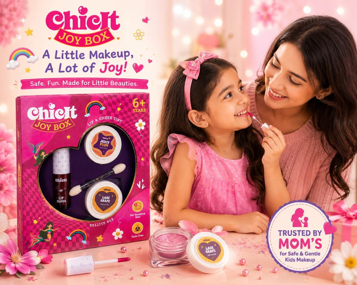 Chicit Lip Gloss & Cheek Tint & Eye Glitter Combo Pack Of 4 (PURPLE) | Safe, Vegan & Kid-Friendly (FREE GIFT INSIDE)