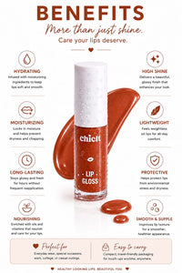 Chicit Lip Gloss for Women & Girls,Teens | Hydrating, Non-Sticky & High Shine Lip Gloss | Moisturizing Formula with Vitamin E | Long-Lasting Glossy Finish | Brown Shade | 3ml