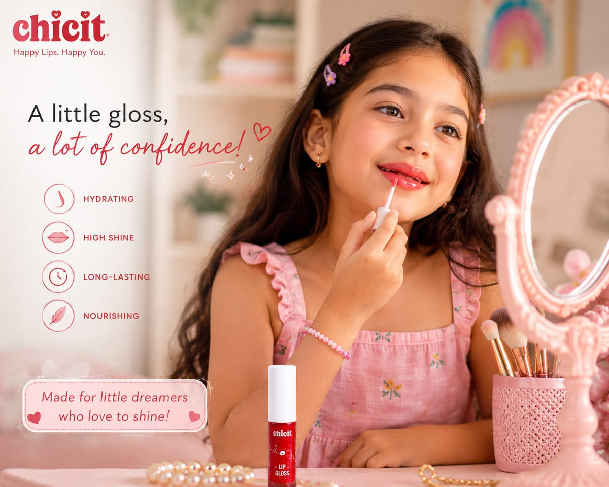 Chicit Lip Gloss for Women & Girls,Teens | Hydrating, Non-Sticky & High Shine Lip Gloss | Moisturizing Formula with Vitamin E | Long-Lasting Glossy Finish | Pink Shade | 3ml