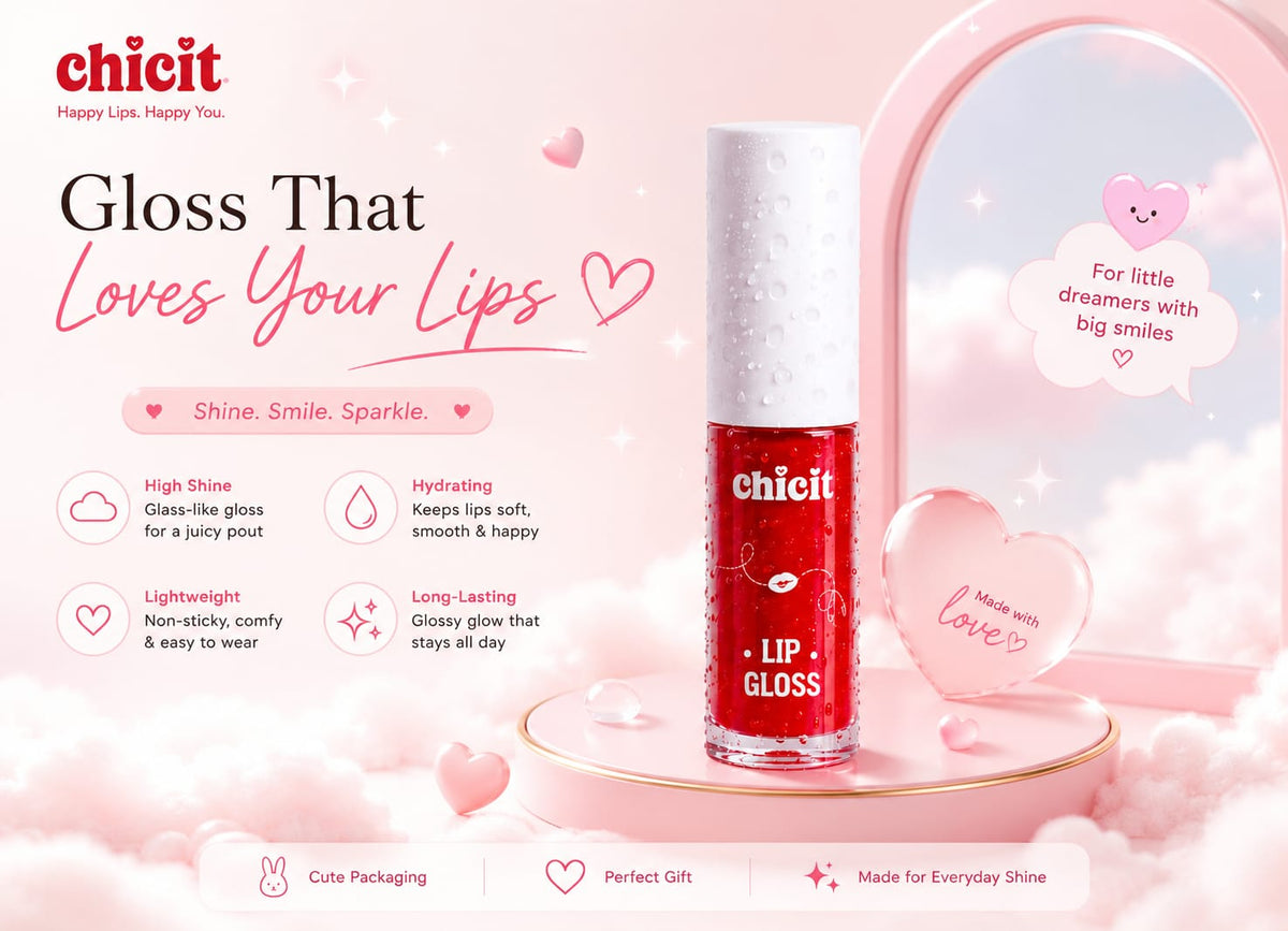 Chicit Lip Gloss for Women & Girls,Teens | Hydrating, Non-Sticky & High Shine Lip Gloss | Moisturizing Formula with Vitamin E | Long-Lasting Glossy Finish | Pink Shade | 3ml