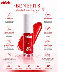 Chicit Lip Gloss for Women & Girls,Teens | Hydrating, Non-Sticky & High Shine Lip Gloss | Moisturizing Formula with Vitamin E | Long-Lasting Glossy Finish | Pink Shade | 3ml