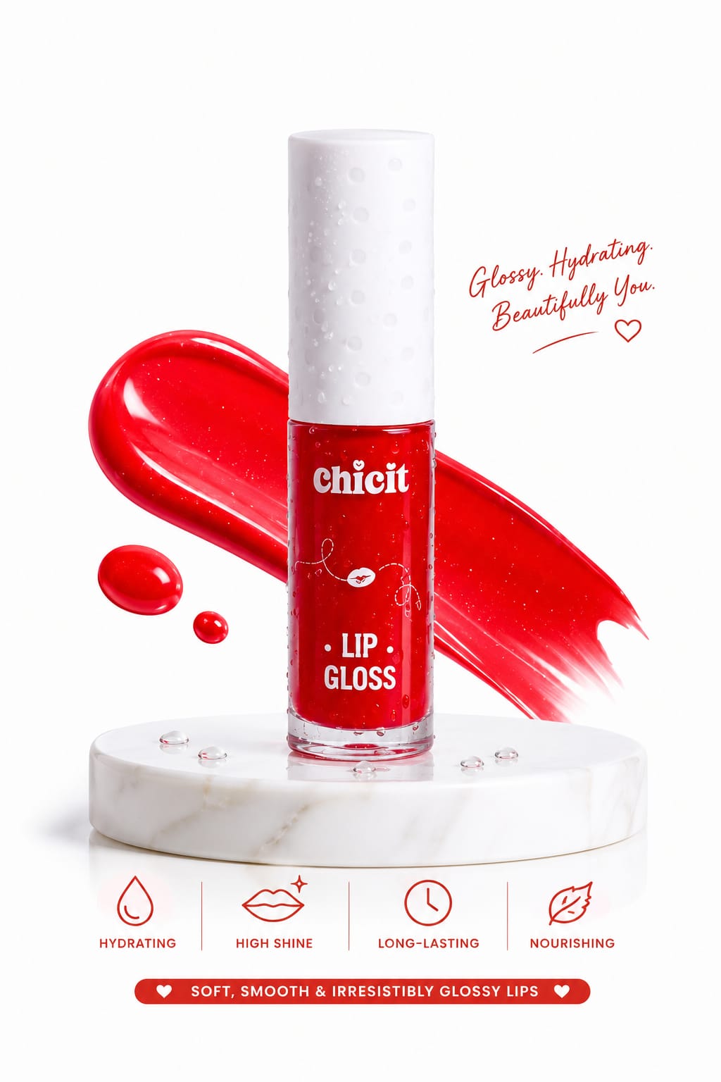Chicit Lip Gloss for Women & Girls,Teens | Hydrating, Non-Sticky & High Shine Lip Gloss | Moisturizing Formula with Vitamin E | Long-Lasting Glossy Finish | Pink Shade | 3ml