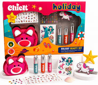 Chicit Holiday Beauty Set for Girls 3+ Years | Kids Non-Toxic Pretend Play Makeup Kit | Shimmer Lip Gloss, Coin Pouch, Unicorn Hair Clip, Tattoos | Birthday Return Gift | Cosmetic Gift Set (PACK OF 8)