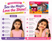 Chicit Holiday Beauty Set for Girls 3+ Years | Kids Non-Toxic Pretend Play Makeup Kit | Shimmer Lip Gloss, Coin Pouch, Unicorn Hair Clip, Tattoos | Birthday Return Gift | Cosmetic Gift Set (PACK OF 8)