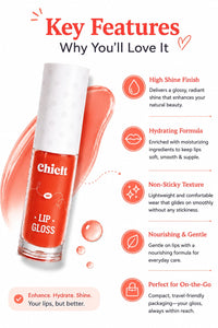 Chicit Lip Gloss for Women & Girls,Teens | Hydrating, Non-Sticky & High Shine Lip Gloss | Moisturizing Formula with Vitamin E | Long-Lasting Glossy Finish | Coral Shade | 3ml
