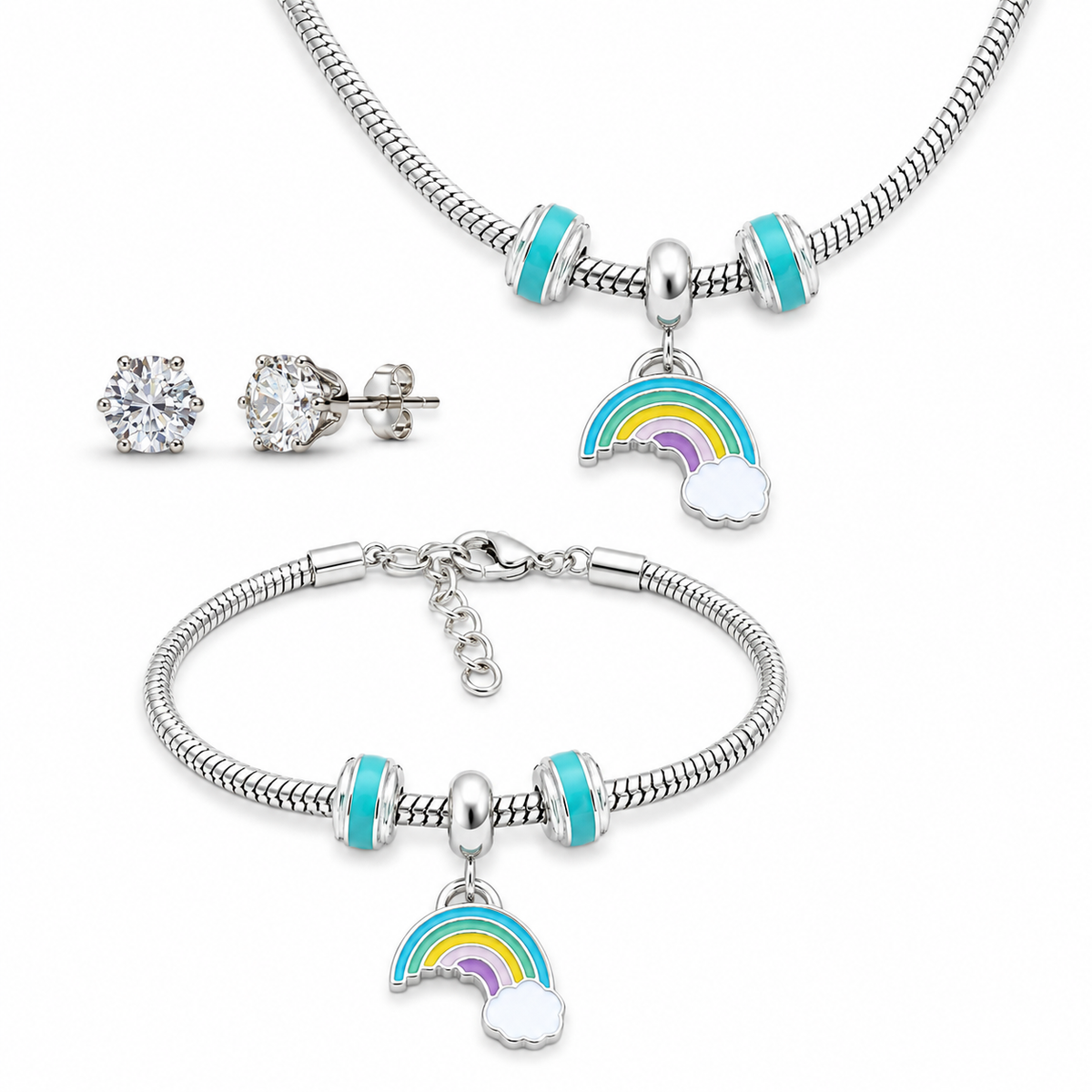 ChicIt CH-JW-103 Rainbow Charm Jewellery Set — Kids Necklace, Bracelet & Earrings Set