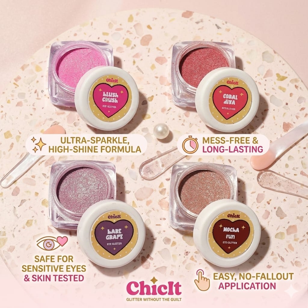 Chicit Kids Eye Glitter Combo Pack Of 4 (8g each) | Vegan & Non-Toxic Kids Makeup (FREE GIFT INSIDE)
