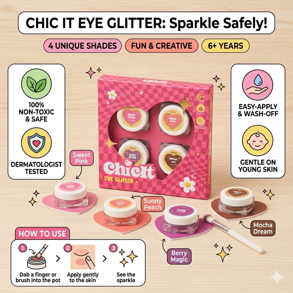 Chicit Kids Eye Glitter Combo Pack Of 4 (8g each) | Vegan & Non-Toxic Kids Makeup (FREE GIFT INSIDE)
