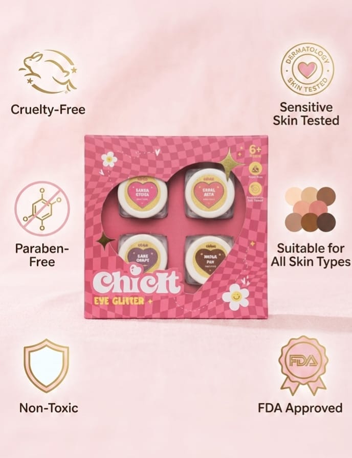 Chicit Kids Eye Glitter Combo Pack Of 4 (8g each) | Vegan & Non-Toxic Kids Makeup (FREE GIFT INSIDE)