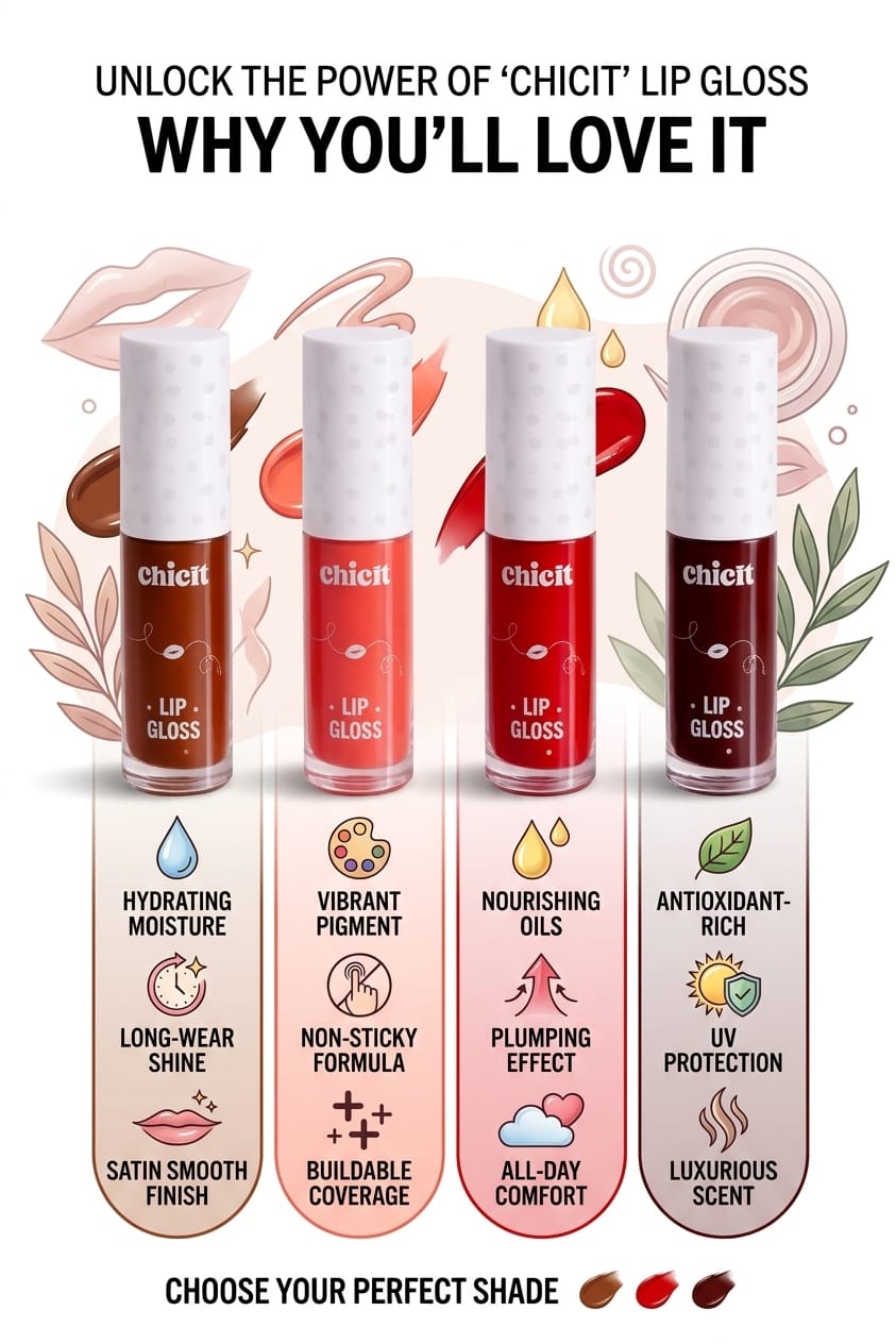 Chicit Lip Gloss Combo Pack Of 4 | Non-Toxic, Vegan & Safe for Kids (FREE GIFT INSIDE)