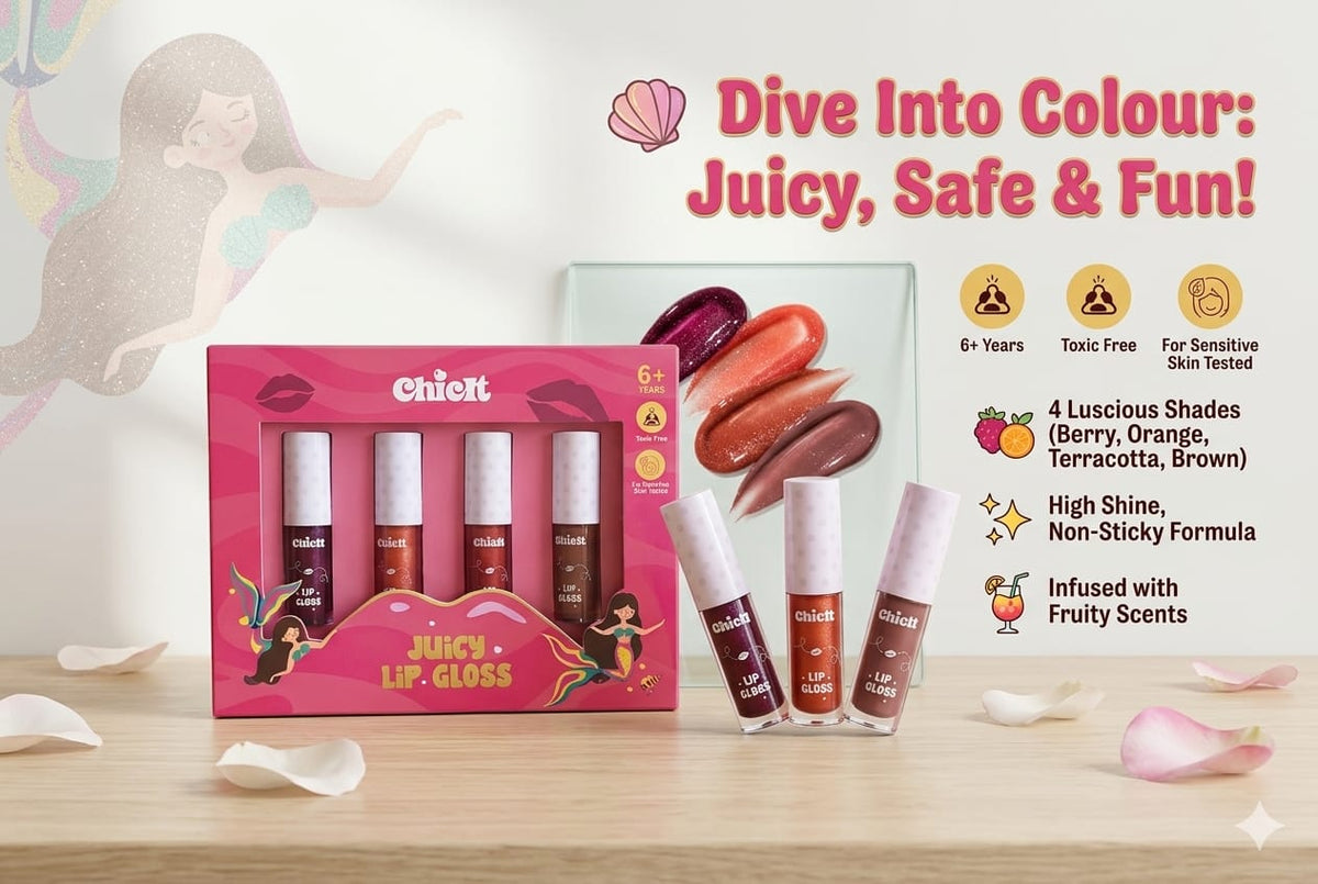 Chicit Lip Gloss Combo Pack Of 4 | Non-Toxic, Vegan & Safe for Kids (FREE GIFT INSIDE)