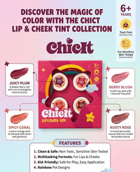 Chicit Lip & Cheek Tint Combo Pack Of 4 (8g each) | Non-Toxic Kids Makeup Set (FREE GIFT INSIDE)