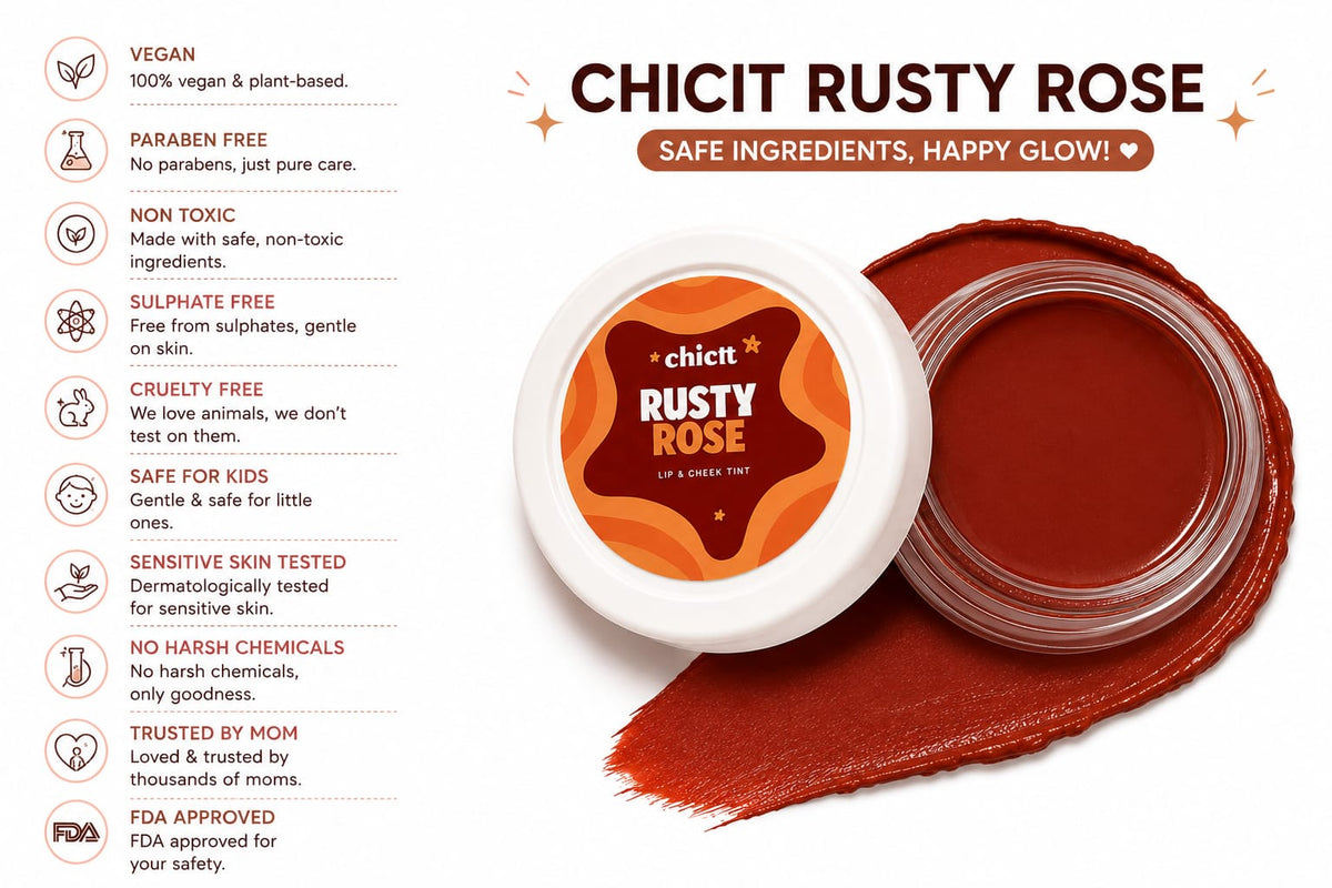 ChicIt Orange Lip & Cheek Tint (BROWN) (8g) | 3-in-1 Vegan, Safe for Kids & Gentle on Skin