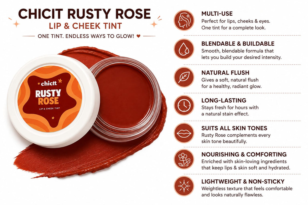 ChicIt Orange Lip & Cheek Tint (BROWN) (8g) | 3-in-1 Vegan, Safe for Kids & Gentle on Skin