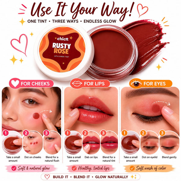 ChicIt Orange Lip & Cheek Tint (BROWN) (8g) | 3-in-1 Vegan, Safe for Kids & Gentle on Skin