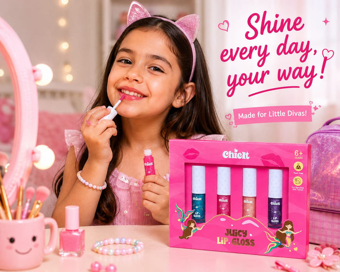 Chicit Glossy Lip Combo Pack Of 4  | Safe, Gentle & Kid-Friendly (FREE GIFT INSIDE)