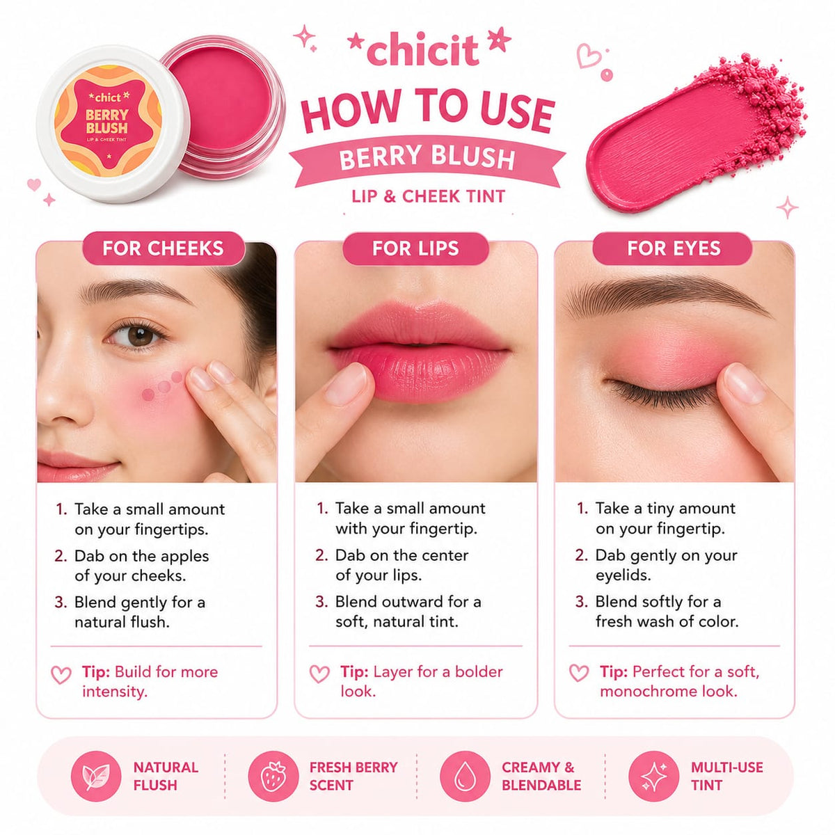 ChicIt Orange Lip & Cheek Tint (PINK) (8g) | 3-in-1 Vegan, Safe for Kids & Gentle on Skin