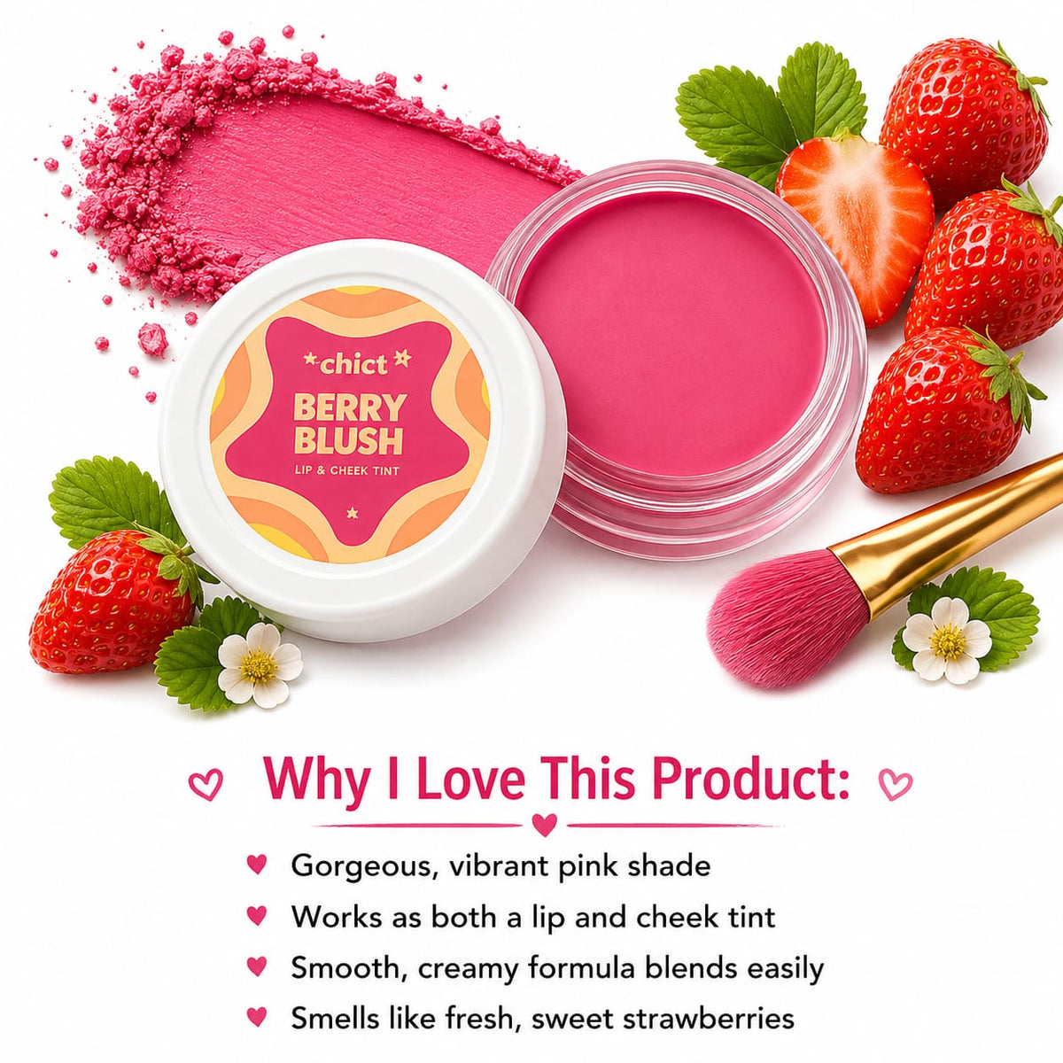 ChicIt Orange Lip & Cheek Tint (PINK) (8g) | 3-in-1 Vegan, Safe for Kids & Gentle on Skin