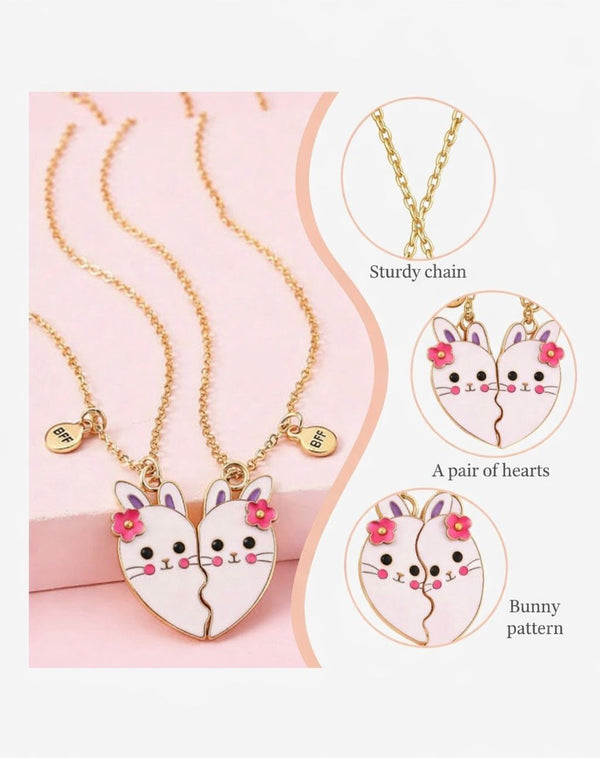 Sequin Two Heart Best Friend Necklace Set — Kids Jewellery Set