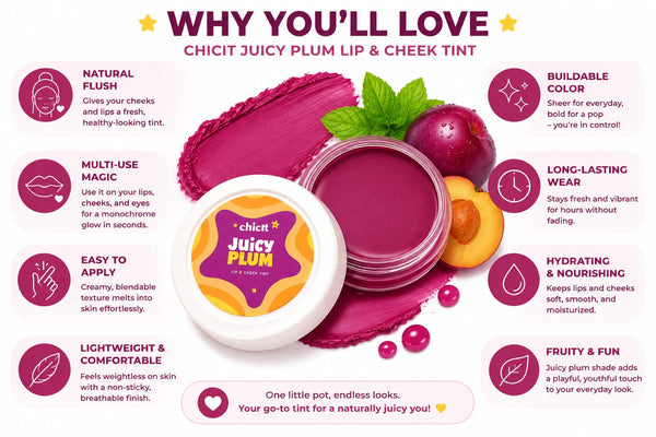 ChicIt Orange Lip & Cheek Tint (PURPLE) (8g) | 3-in-1 Vegan, Safe for Kids & Gentle on Skin