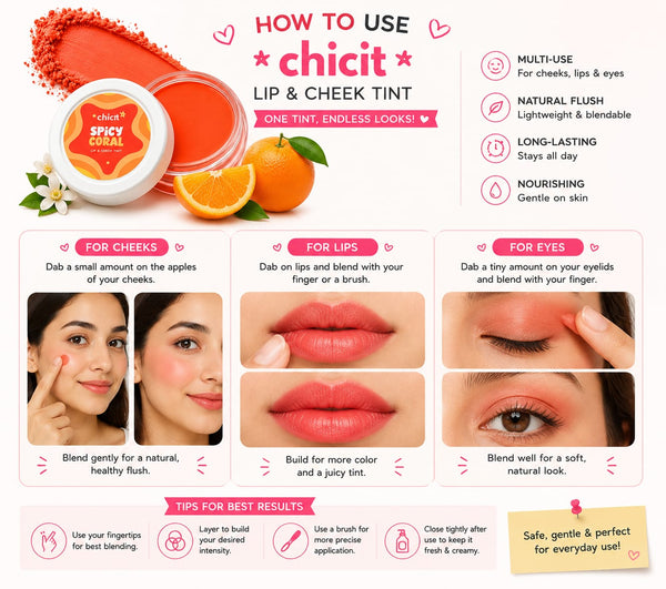ChicIt Orange Lip & Cheek Tint (ORANGE) (8g) | 3-in-1  Vegan, Safe for Kids & Gentle on Skin
