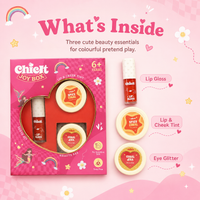 Chicit Lip Gloss & Cheek Tint & Eye Glitter  Combo Pack Of 4 (ORANGE)| Moisturizing & Safe For Kids (FREE GIFT INSIDE)